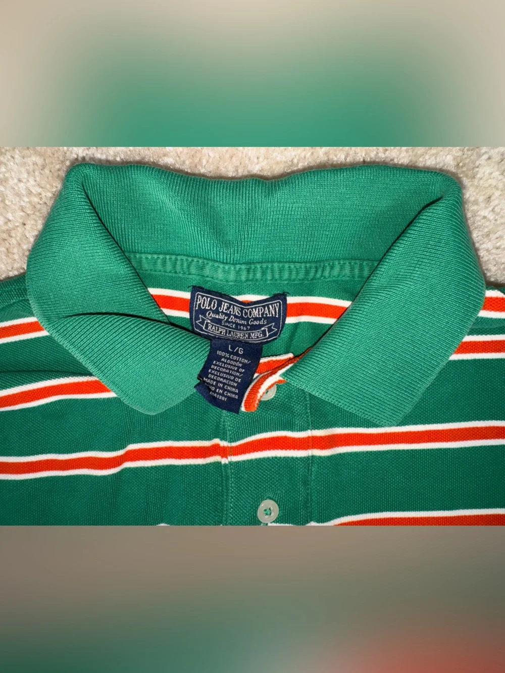 VTG Polo By Ralph Lauren Mens Short Sleeve Striped Golf Polo Cotton Shirt L